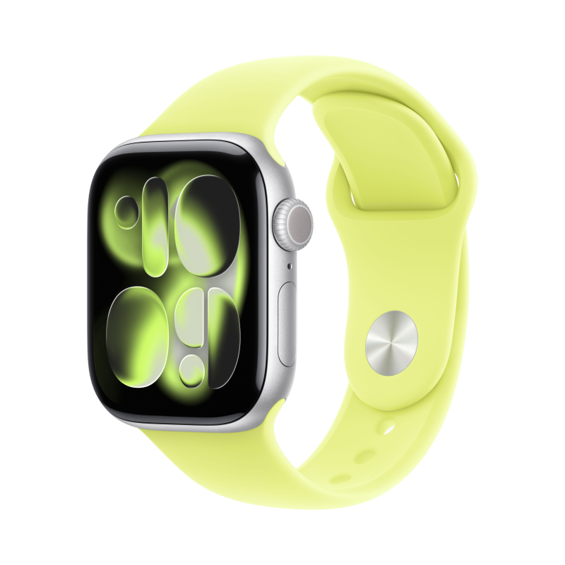 Apple Watch Series 11 42mm, Silver Aluminum Case with Sport Band Neon Yellow 